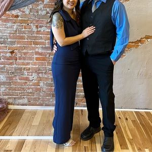 Pretty Garden One Shoulder Navy Dress